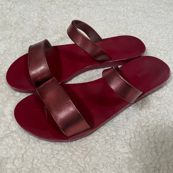 Melissa Love Lip Sandals Red Metallic Slide Thongs Plastic 8 - Picture 2 of 9